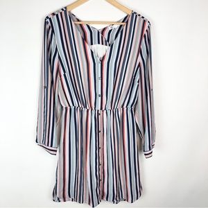 DR2 Long Sleeve Button Down Vertical Striped Dress